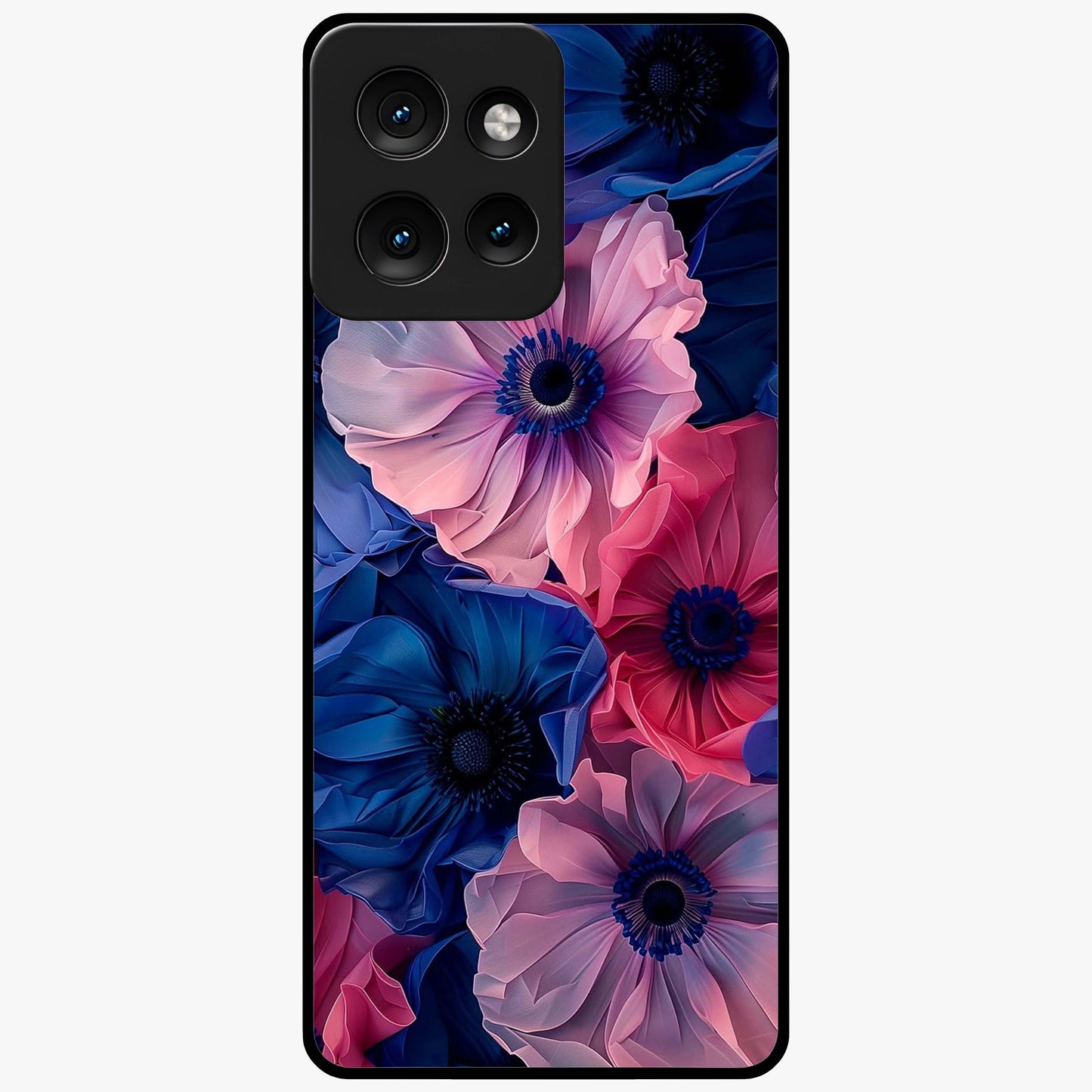 Flower Paper Art Pattern Glass Case showing flat back view with paper cut style floral artwork and glossy glass finish.