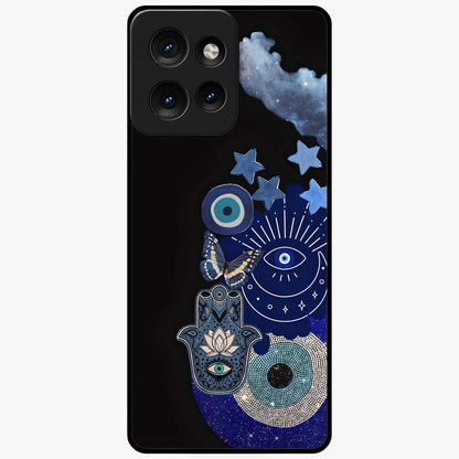 Galactic Charm Cluster Glass Case showing flat back view with glowing celestial charm artwork and glossy glass finish.