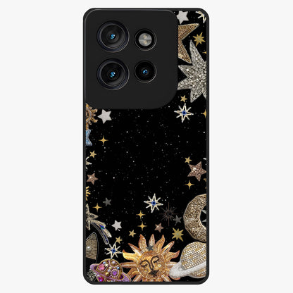 Galactic Jewel Stars Glass Case showing flat back view with sparkling star jewel artwork and glossy glass finish.