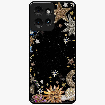Galactic Jewel Stars Glass Case showing flat back view with sparkling star jewel artwork and glossy glass finish.