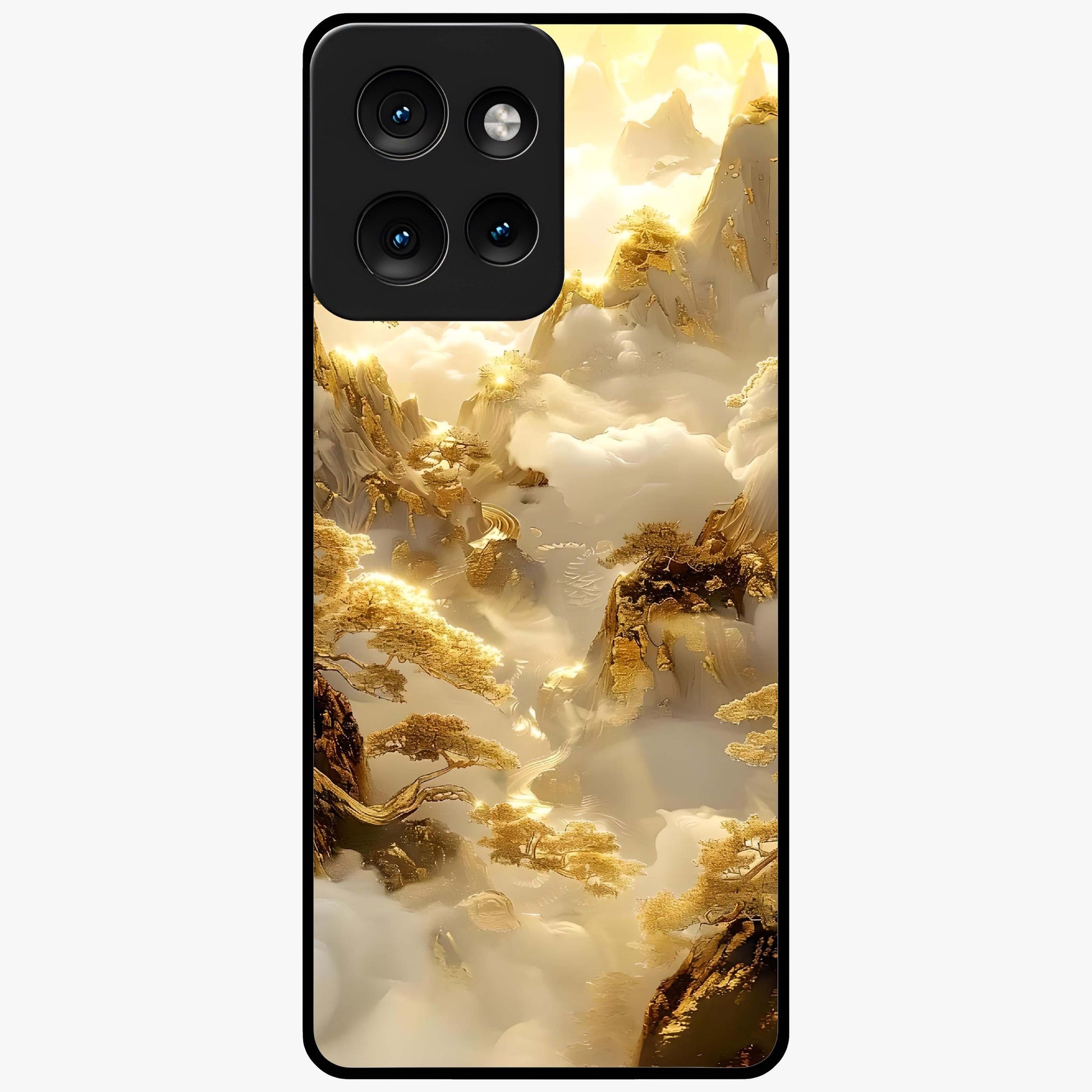 Gates Of Illumination Glass Case showing flat back view with mystical illuminated gate artwork and glossy glass finish.