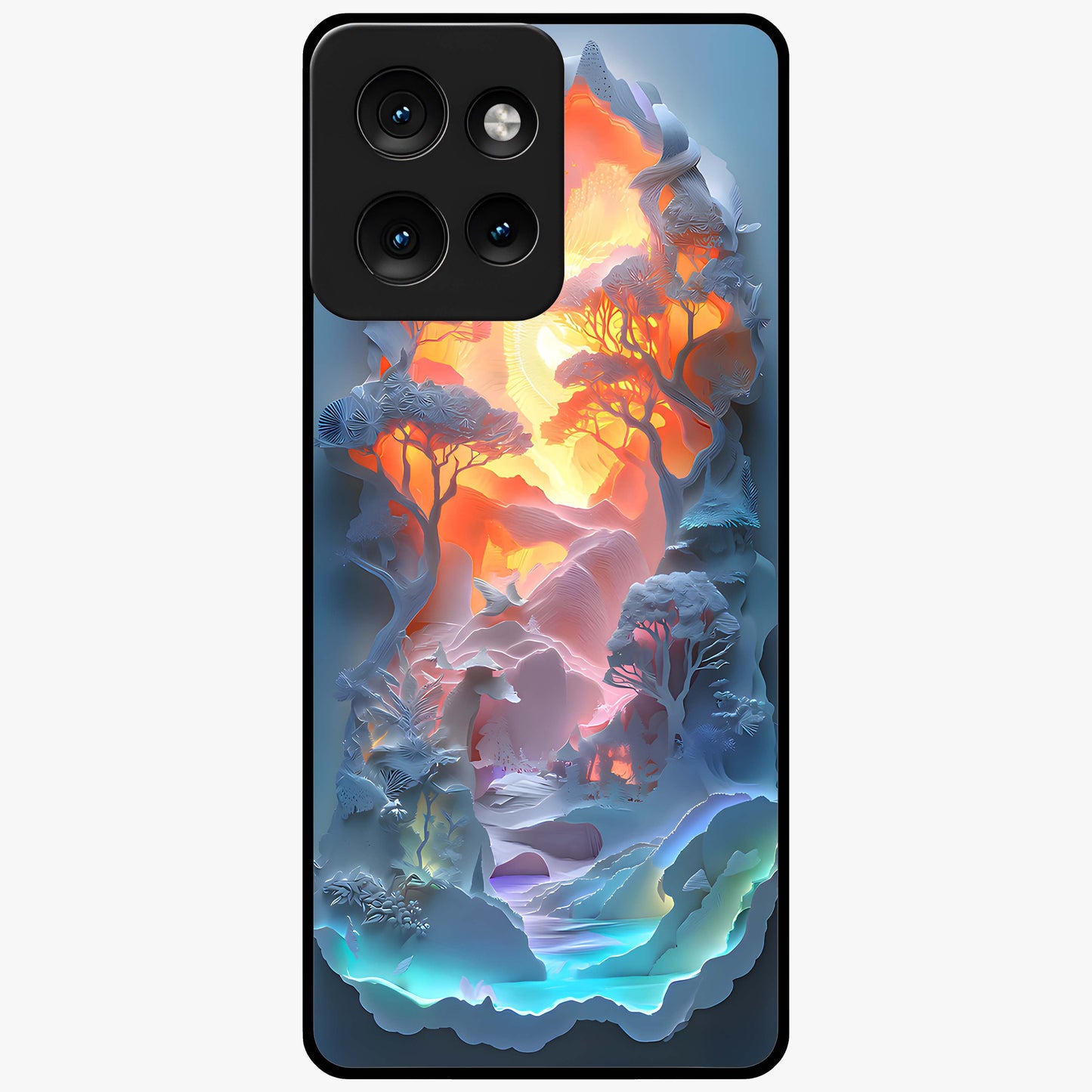 Glow Forest Portal Glass Case showing flat back view with glowing forest portal artwork and glossy glass finish.