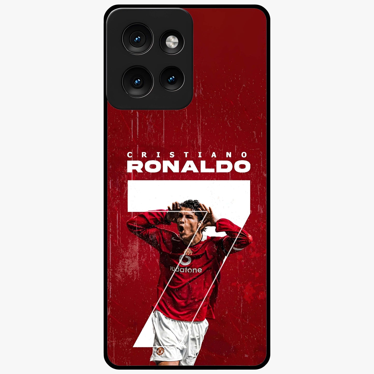 Goal Celebration Legacy Glass Case showing flat back view with football celebration inspired artwork and glossy glass finish.