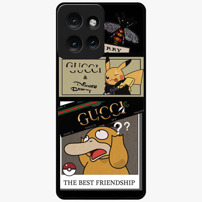 Gucci Play Mashup Glass Case showing flat back view with luxury inspired graphic artwork and glossy glass finish.
