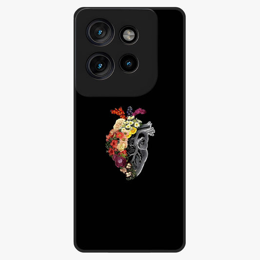 Heart With Flowers Glass Case showing flat back view with heart shaped floral artwork and glossy glass finish.