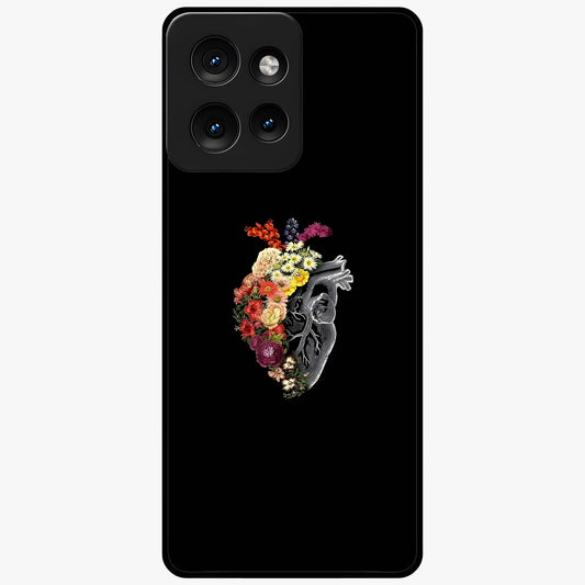 Heart With Flowers Glass Case showing flat back view with heart shaped floral artwork and glossy glass finish.