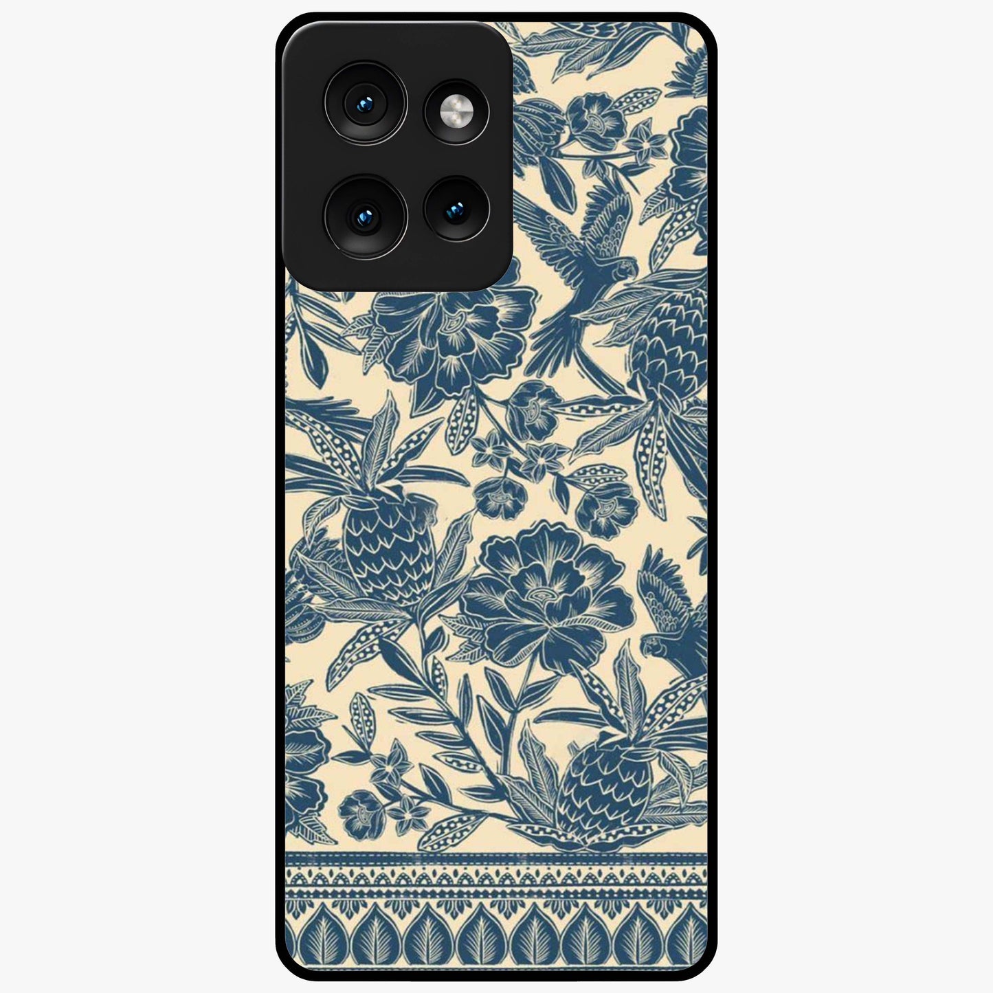 Heirloom Wild Bloom Glass Case showing flat back view with vintage inspired wild flower artwork and glossy glass finish.