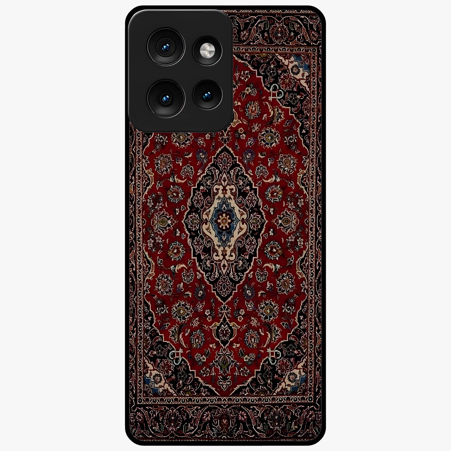 Heritage Carpet Royale Glass Case showing flat back view with ornate Persian carpet inspired pattern and glossy glass finish.
