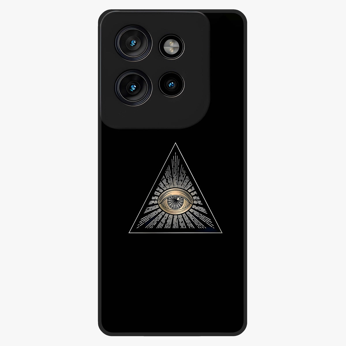 Illuminati Evil Glass Case showing flat back view with mysterious illuminati symbol artwork and glossy glass finish.