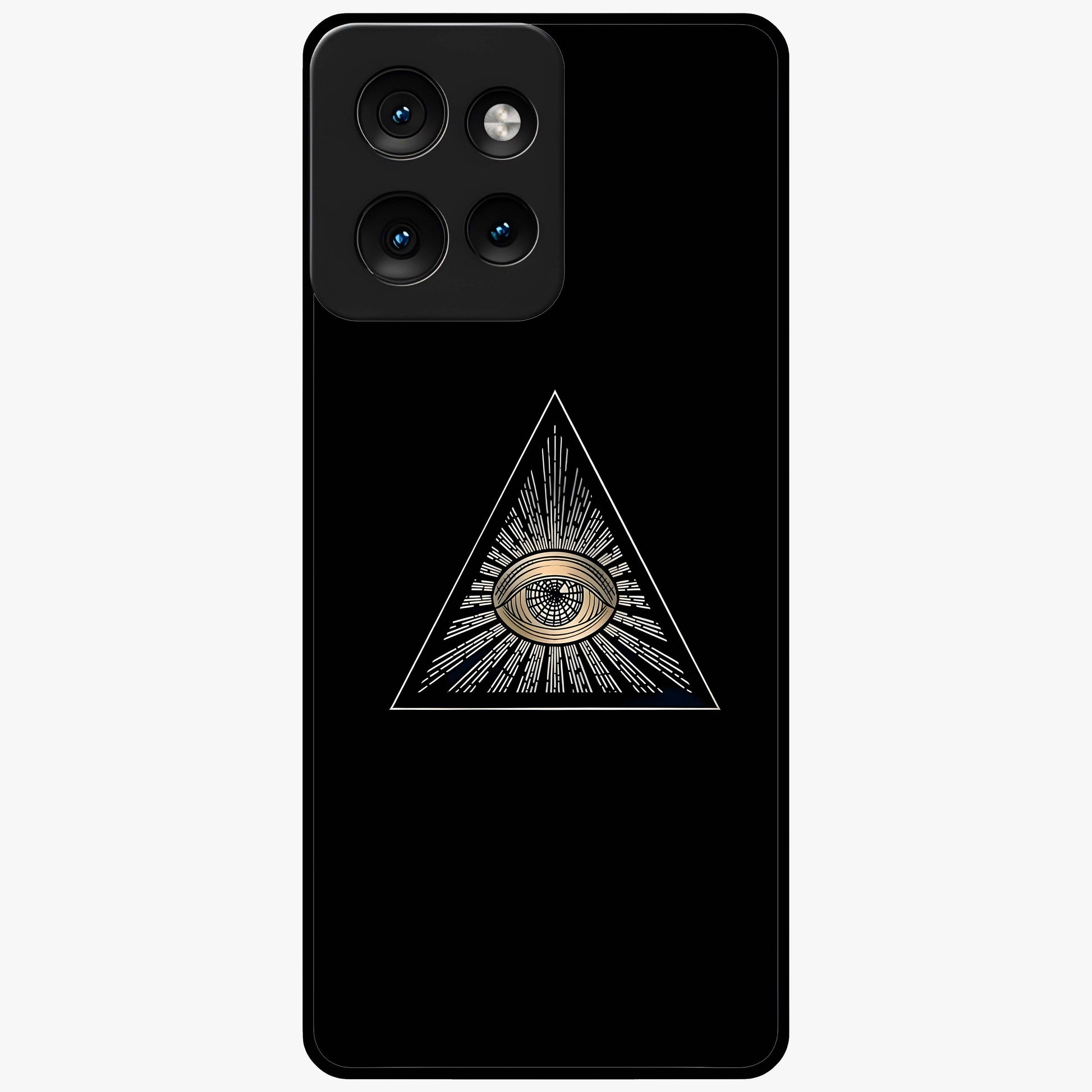 Illuminati Evil Glass Case showing flat back view with mysterious illuminati symbol artwork and glossy glass finish.