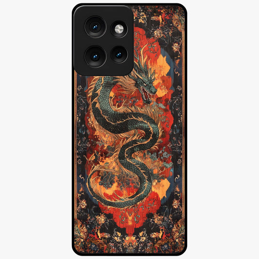 Inferno Dragon Soul Glass Case showing flat back view with fiery dragon artwork and glossy glass finish.
