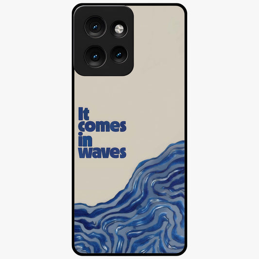 It Comes In Waves Quote Glass Case showing flat back view with inspirational wave themed quote artwork and glossy glass finish.