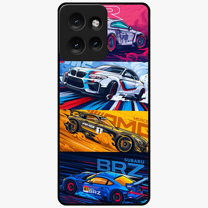 JDM Sports Car Glass Case showing flat back view with high performance sports car artwork and glossy glass finish.