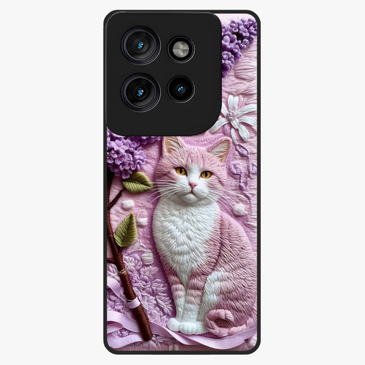 Lavender Cat Whimsy Glass Case showing flat back view with cute lavender cat artwork and glossy glass finish.
