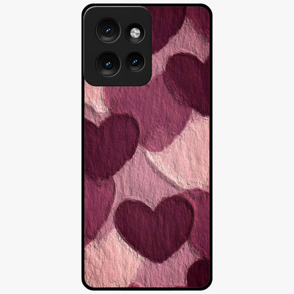 Layered Paper Hearts Glass Case showing flat back view with layered paper heart artwork and glossy glass finish.