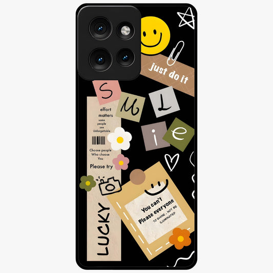 Lucky Aesthetic Collage Glass Case showing flat back view with trendy aesthetic collage artwork and glossy glass finish.