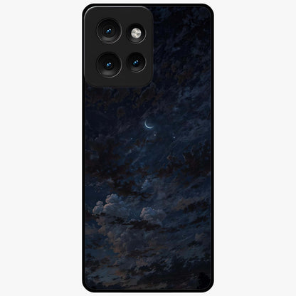 Lunar Veil Silence Glass Case showing flat back view with mystical moon veil artwork and glossy glass finish.