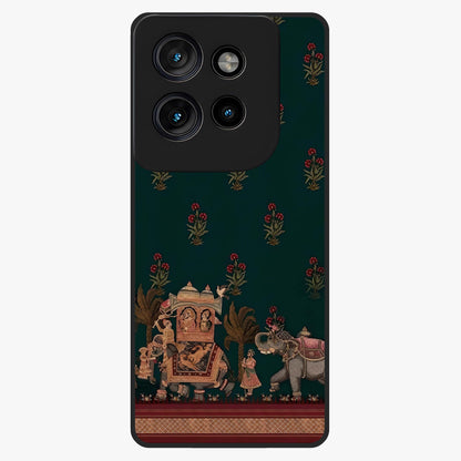 Macmerise Glass Case showing flat back view with stylish modern artwork and glossy glass finish.