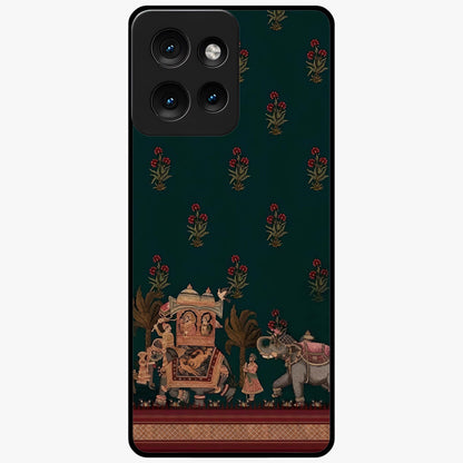 Macmerise Glass Case showing flat back view with stylish modern artwork and glossy glass finish.