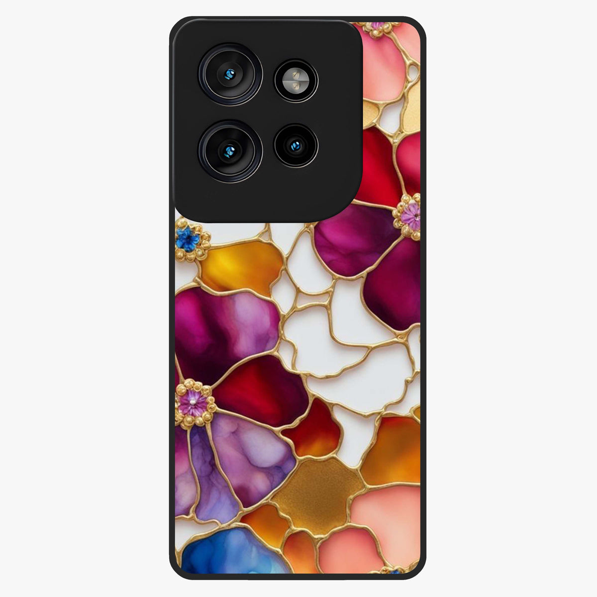 Marble Flower Pattern Glass Case showing flat back view with marble texture floral artwork and glossy glass finish.