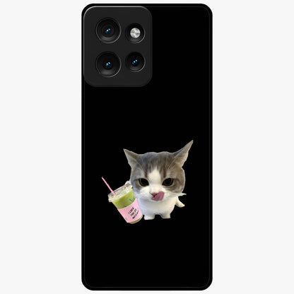 Matcha Cat Style Glass Case showing flat back view with cute matcha themed cat artwork and glossy glass finish.