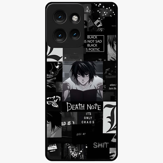Midnight Chaos Mind Glass Case showing flat back view with abstract dark themed artwork and glossy glass finish.