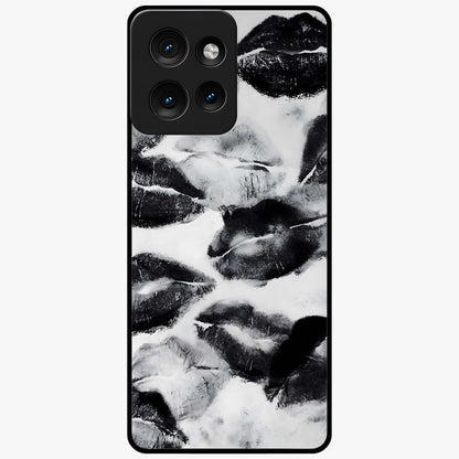 Midnight Kiss Marks Glass Case showing flat back view with lipstick kiss mark artwork and glossy glass finish.