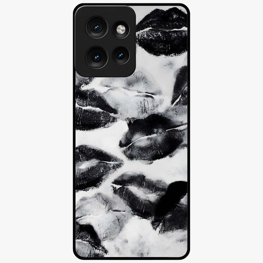 Midnight Kiss Marks Glass Case showing flat back view with lipstick kiss mark artwork and glossy glass finish.