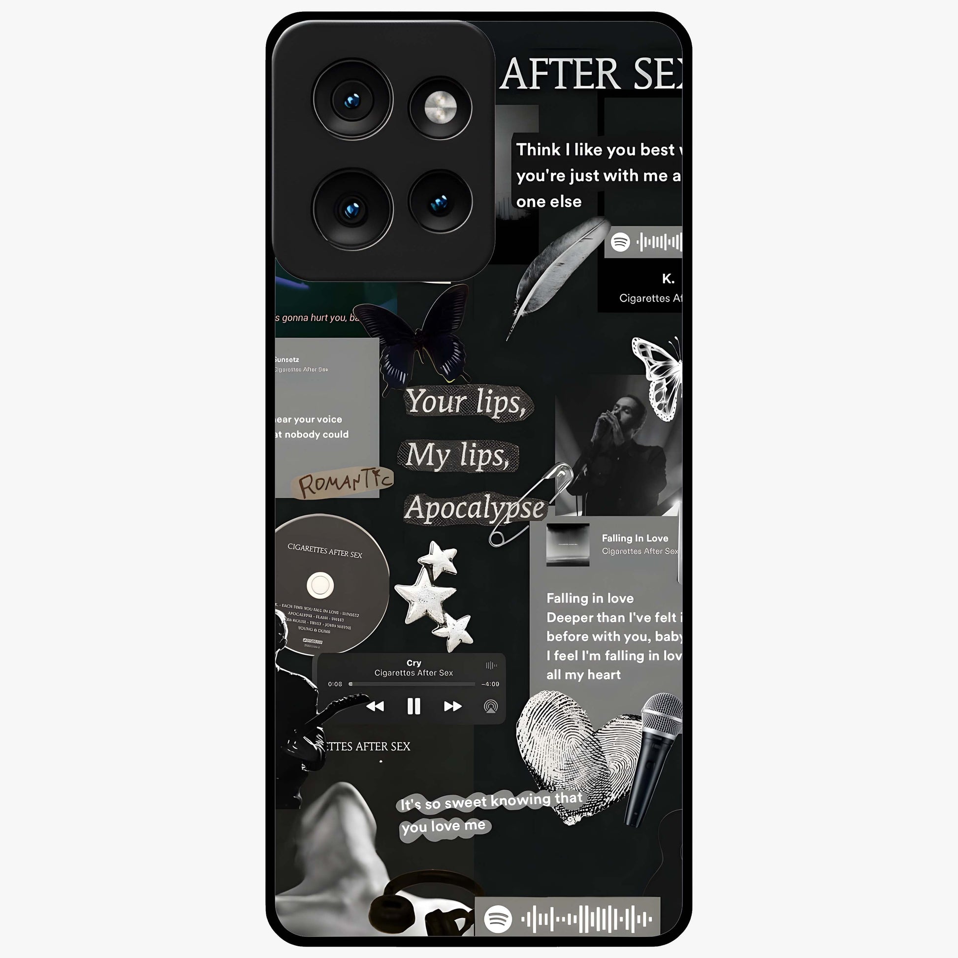 Midnight Love Echo Glass Case showing flat back view with romantic midnight themed artwork and glossy glass finish.