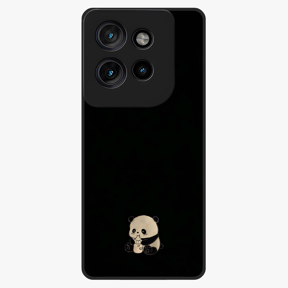 Midnight Panda Love Glass Case showing flat back view with cute panda themed artwork and glossy glass finish.