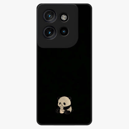 Midnight Panda Love Glass Case showing flat back view with cute panda themed artwork and glossy glass finish.
