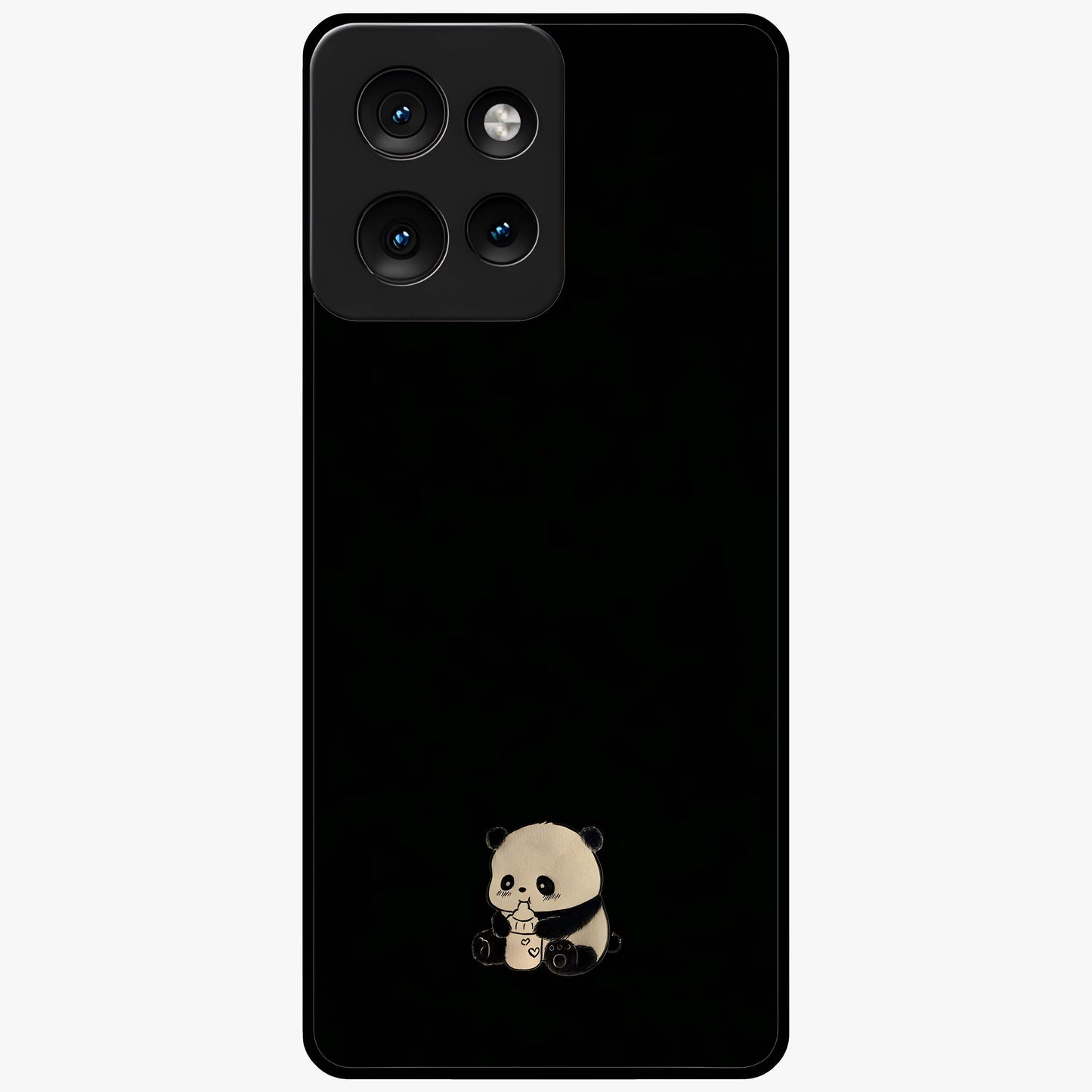 Midnight Panda Love Glass Case showing flat back view with cute panda themed artwork and glossy glass finish.
