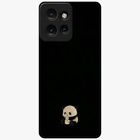 Midnight Panda Love Glass Case showing flat back view with cute panda themed artwork and glossy glass finish.