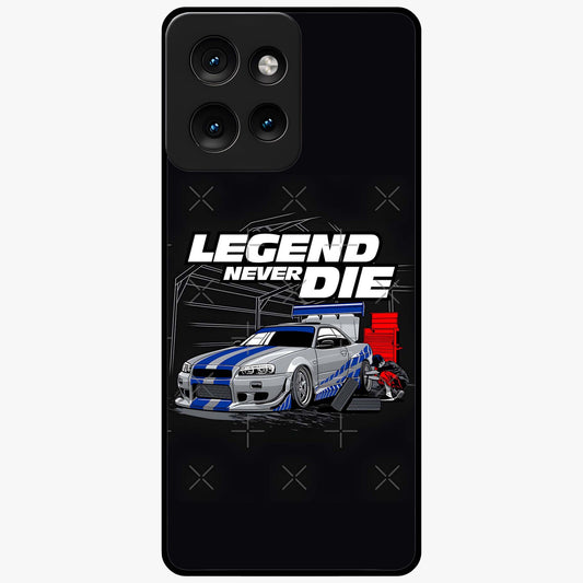 Midnight Racing Legacy Glass Case showing flat back view with sleek racing inspired artwork and glossy glass finish.