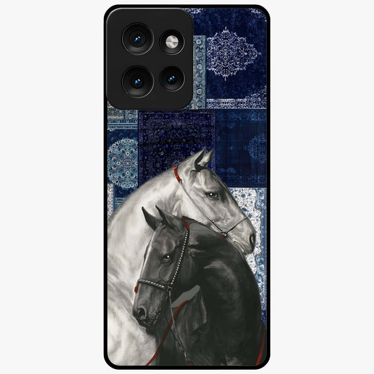 Midnight Stallion Blues Glass Case showing flat back view with majestic horse artwork and glossy glass finish.