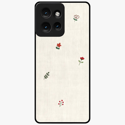 Minimal Petal Whispers Glass Case showing flat back view with soft minimal floral artwork and glossy glass finish.