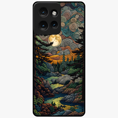 Moonlight Forest Dream Glass Case showing flat back view with mystical forest moonlight artwork and glossy glass finish.