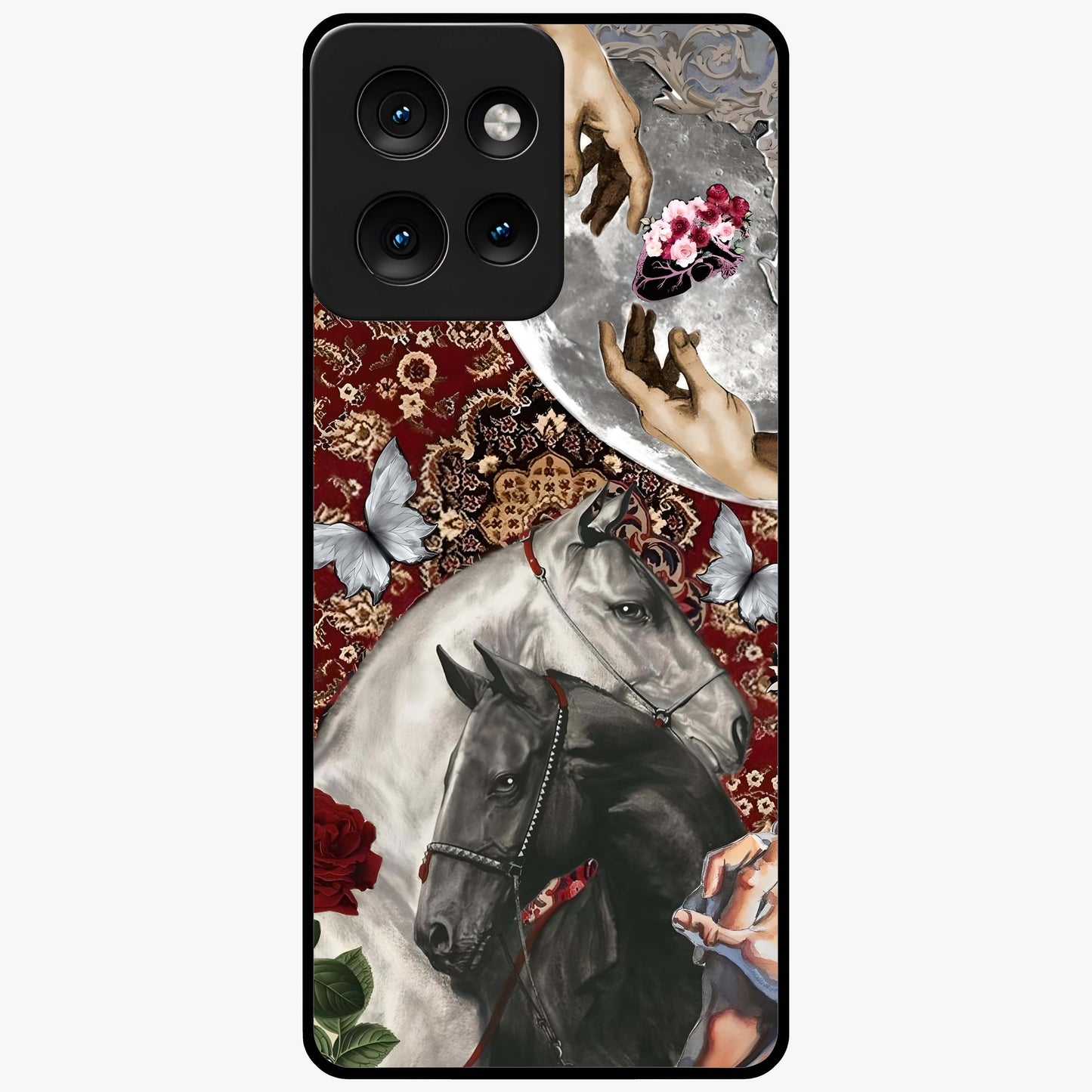 Moonlit Royal Stallion Glass Case showing flat back view with majestic horse under moonlight artwork and glossy glass finish.