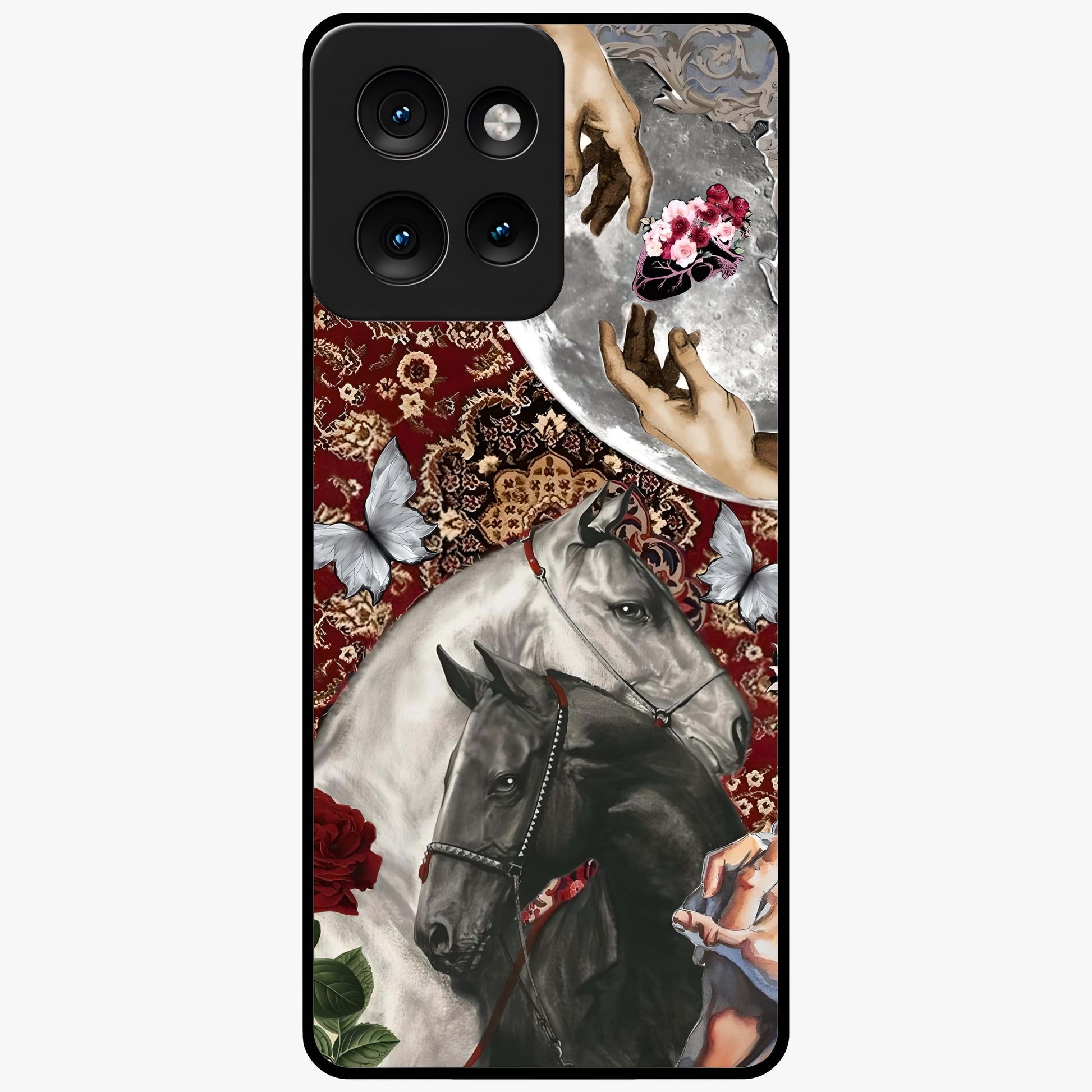 Moonlit Royal Stallion Glass Case showing flat back view with majestic horse under moonlight artwork and glossy glass finish.