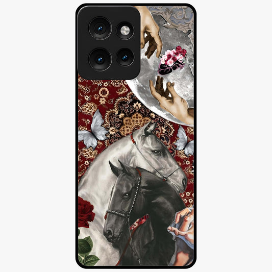 Moonlit Royal Stallion Glass Case showing flat back view with majestic horse under moonlight artwork and glossy glass finish.