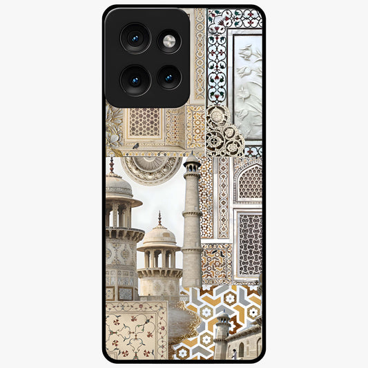 Mughal Marble Legacy Glass Case showing flat back view with intricate Mughal inspired marble pattern and glossy glass finish.