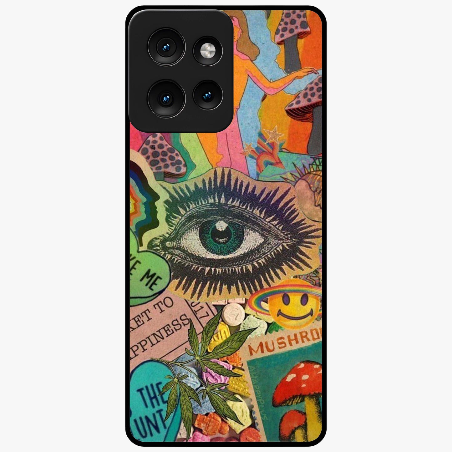 Mystic Eye Wonderland Glass Case showing flat back view with mystical eye themed artwork and glossy glass finish.