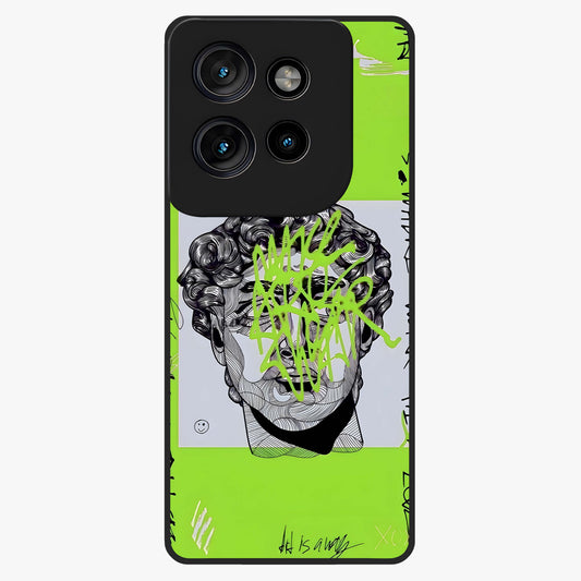 Neo Graffiti Rebellion Glass Case showing flat back view with vibrant graffiti artwork and glossy glass finish.