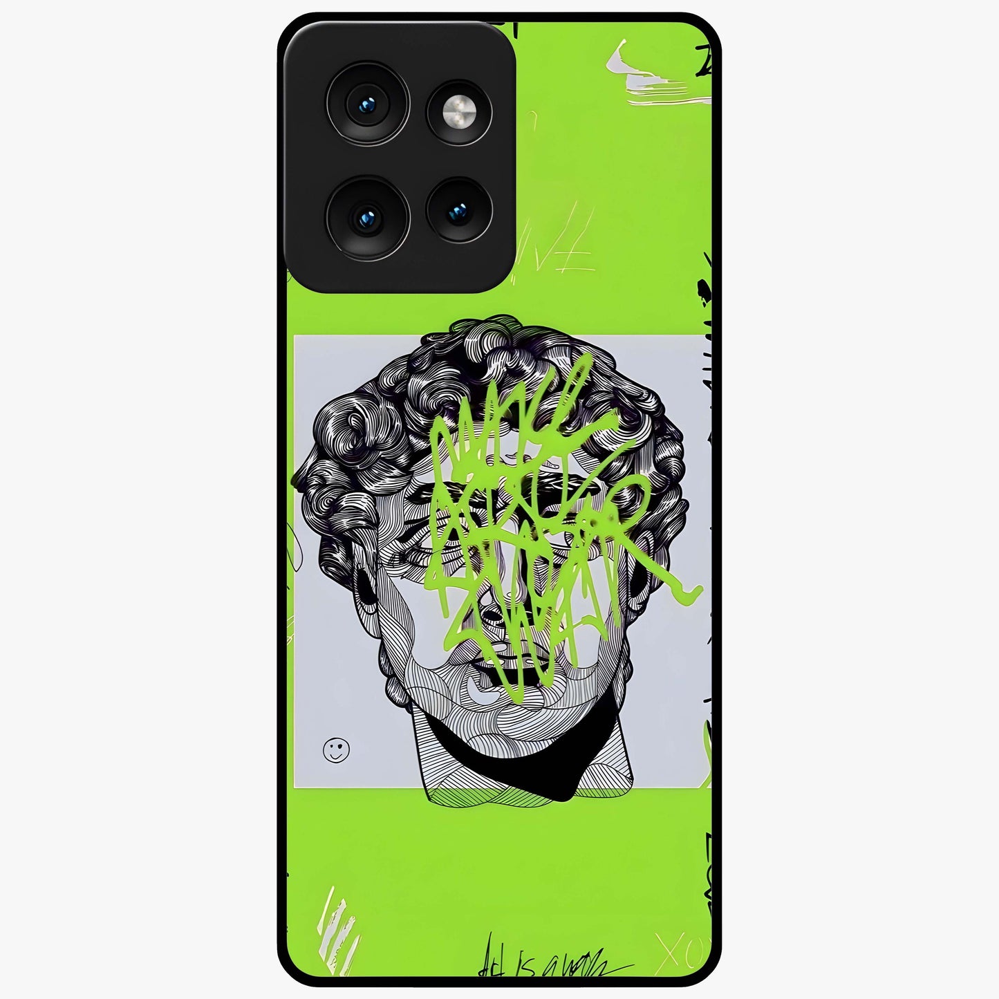 Neo Graffiti Rebellion Glass Case showing flat back view with vibrant graffiti artwork and glossy glass finish.