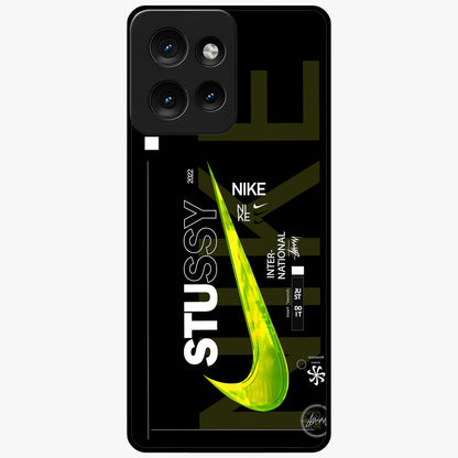 Neon Street Edition Glass Case showing flat back view with neon street style artwork and glossy glass finish.