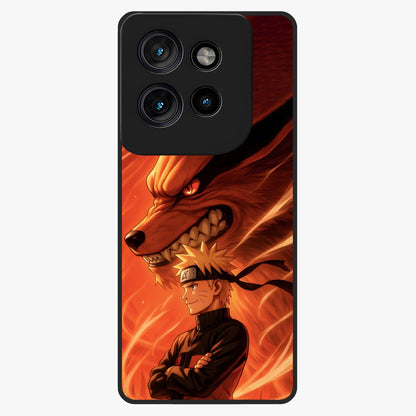 Nine Tails Legacy Glass Case showing flat back view with powerful nine-tailed fox inspired artwork and glossy glass finish.