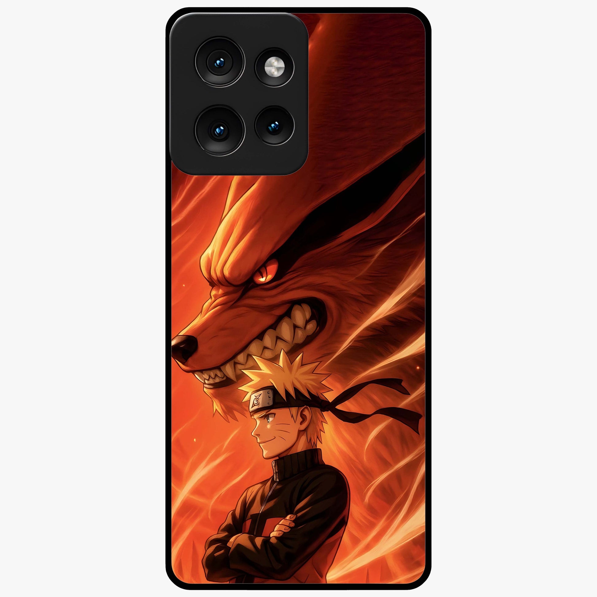 Nine Tails Legacy Glass Case showing flat back view with powerful nine-tailed fox inspired artwork and glossy glass finish.