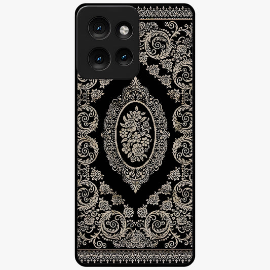 Noir Bloom Elegance Glass Case showing flat back view with elegant dark floral artwork and glossy glass finish.