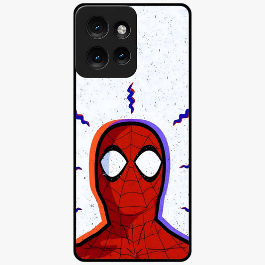 Omg Spiderman Glass Case showing flat back view with bold superhero inspired artwork and glossy glass finish.