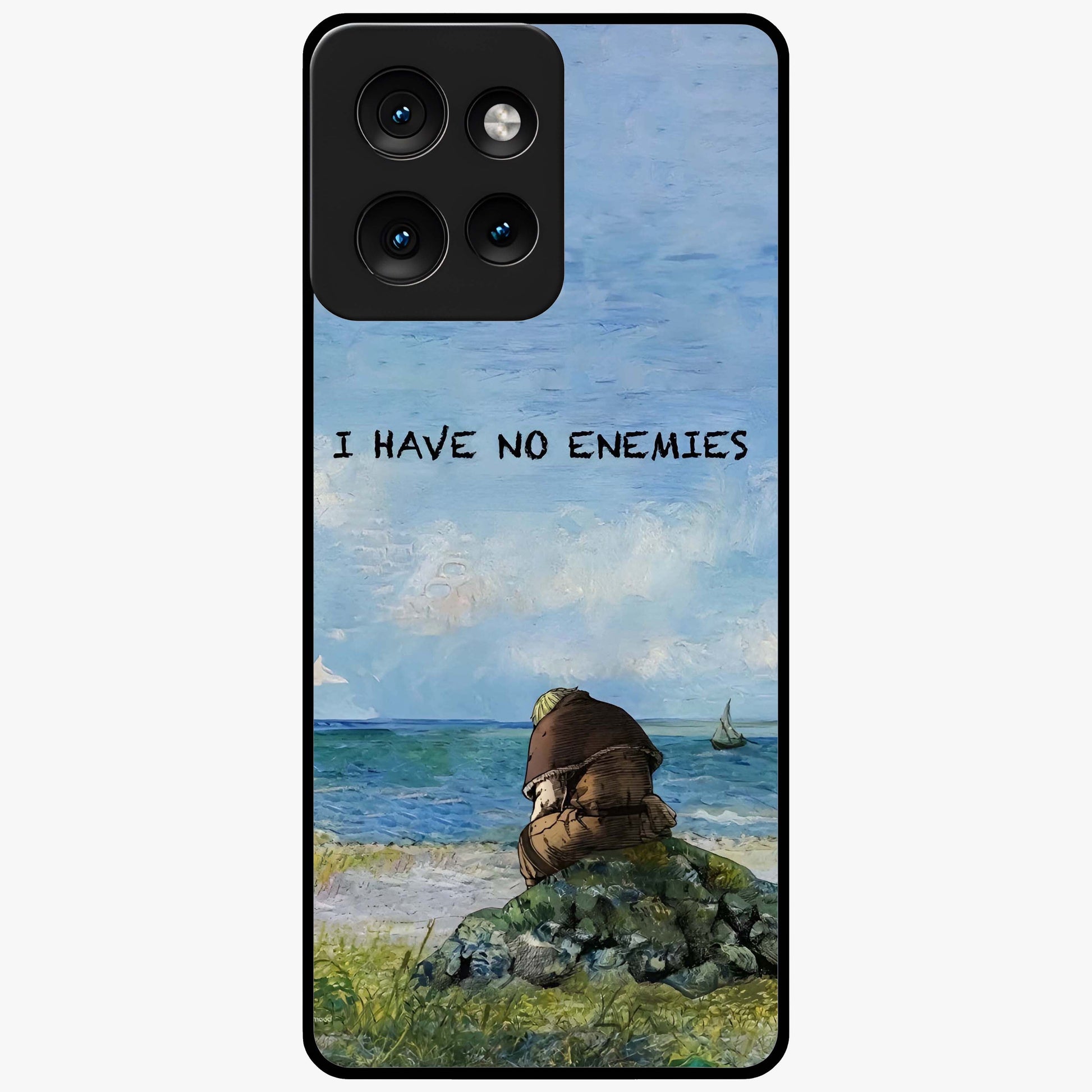 Peace Beyond War Glass Case showing flat back view with symbolic peace themed artwork and glossy glass finish.